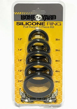 Boneyard Silicone Ring Full Range 5 Piece Kit - Black